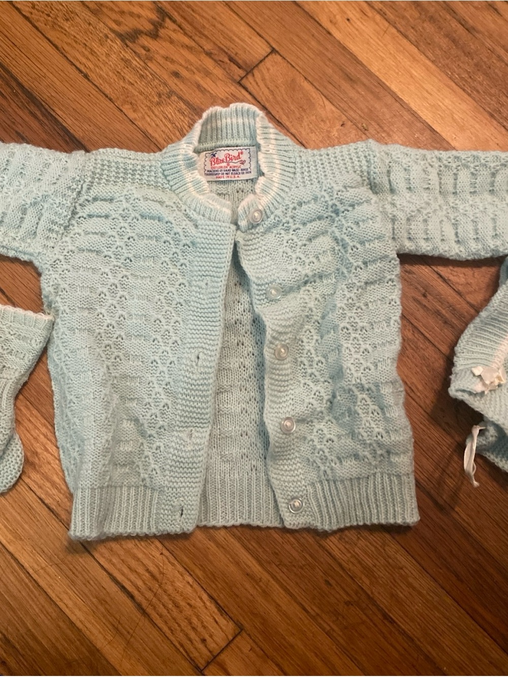 Vintage 60s Blue Bird Baby Set • Sweater Bonnet Booties 0-6M